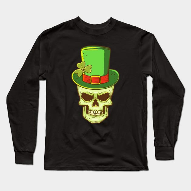 Leprechaun Skull Long Sleeve T-Shirt by PixelArt